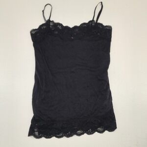 Y2K Whimsigoth Medium Black Lace Trim Camisole Tank Top Adjustable Straps Womens
